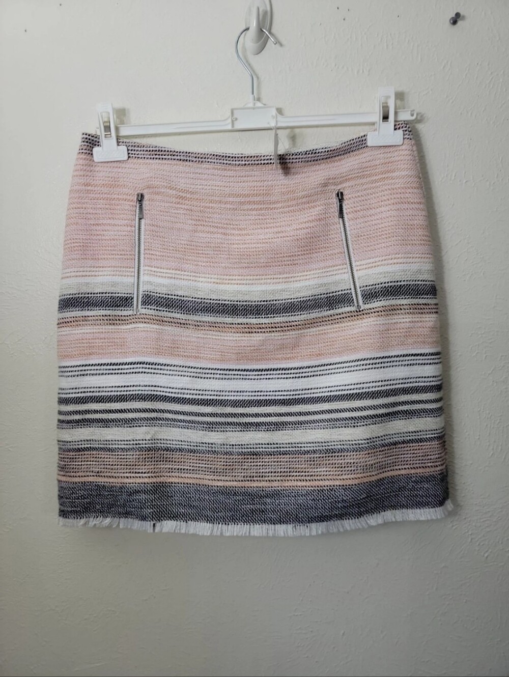 LOFT Pink Striped Tweed Skirt Lined Preppy Fall Academia